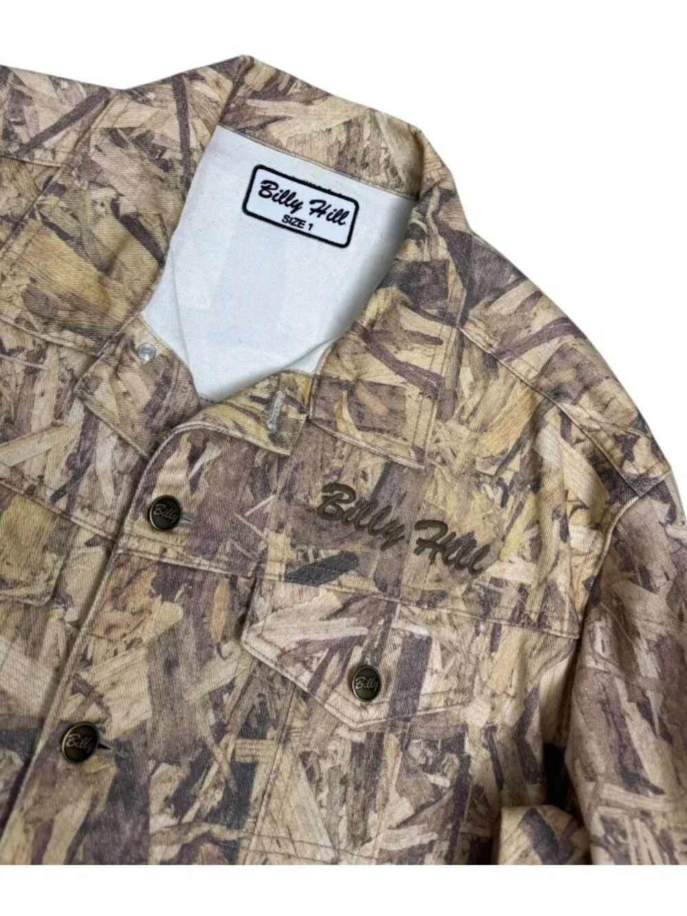 RARE BILLY HILL Wood CAMO Denim 2-Piece Streetwear Limited Jacket & Jeans - L
